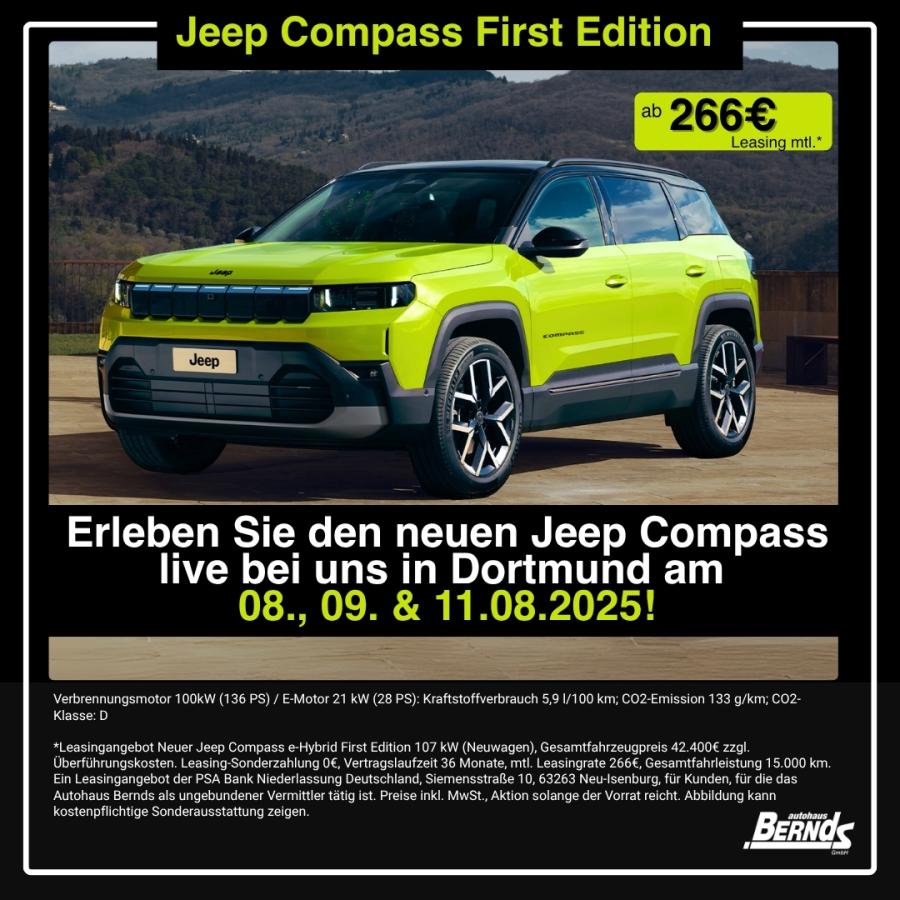 Jeep Compass NEW 💚FIRST EDITION 💫Hohe Ausstattungslinie✅ *SONDERMODELL* limitiert 300Stück- PRIVAT Leasing