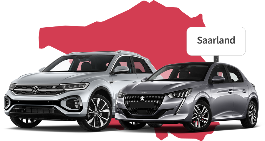 Ein VW und ein Peugeot mit Saarland Hintergrund