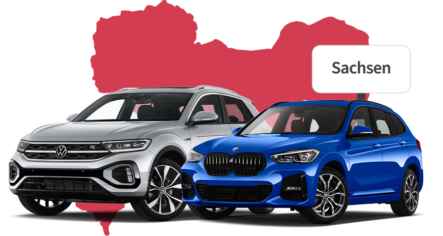 Ein VW und ein BMW mit Sachsen Hintergrund