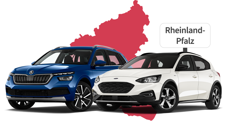 Ein Skoda und ein Ford mit Rheinland-Pfalz Hintergrund