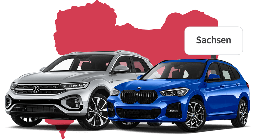 Ein VW und ein BMW mit Sachsen Hintergrund