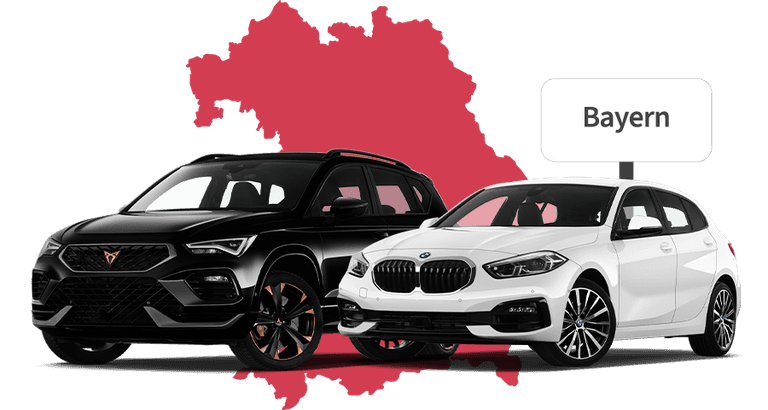 Ein Cupra und ein BMW mit Bayern Hintergrund