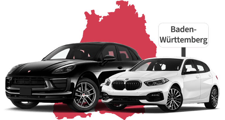 Ein Porsche und ein BMW mit Baden-Württemberg Hintergrund