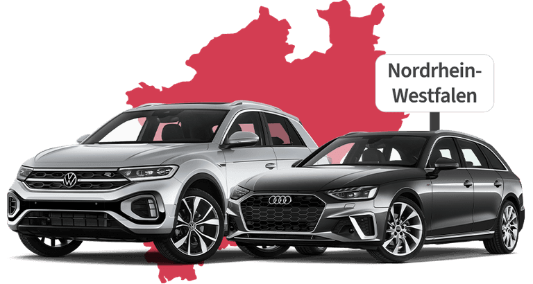 Ein VW und ein Audi mit Nordrhein-Westfalen Hintergrund