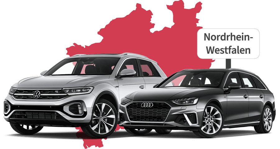 Ein VW und ein Audi mit Nordrhein-Westfalen Hintergrund