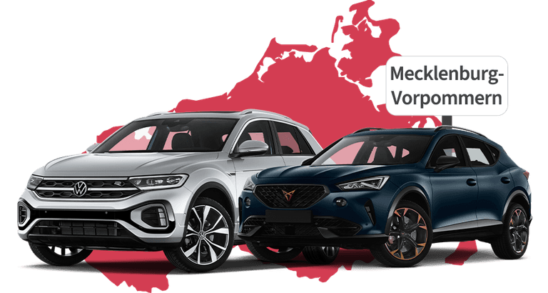 Ein VW und ein Cupra mit Mecklenburg-Vorpommern Hintergrund Ein VW und ein Cupra mit Mecklenburg-Vorpommern Hintergrund