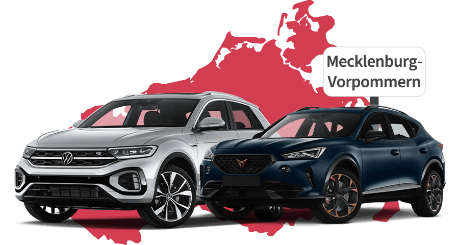 Ein VW und ein Cupra mit Mecklenburg-Vorpommern Hintergrund