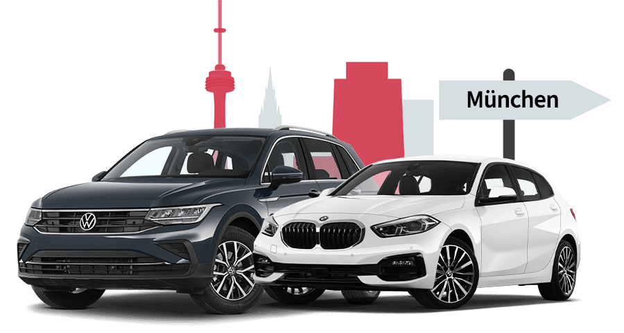 Leasing Auto von Volkswagen mit Stadt München Silhouette