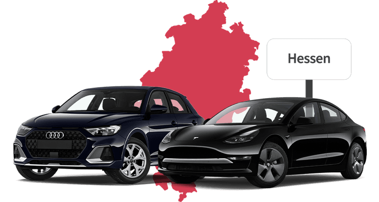 Ein Audi und ein Tesla mit Hessen Hintergrund Ein Audi und ein Tesla mit Hessen Hintergrund
