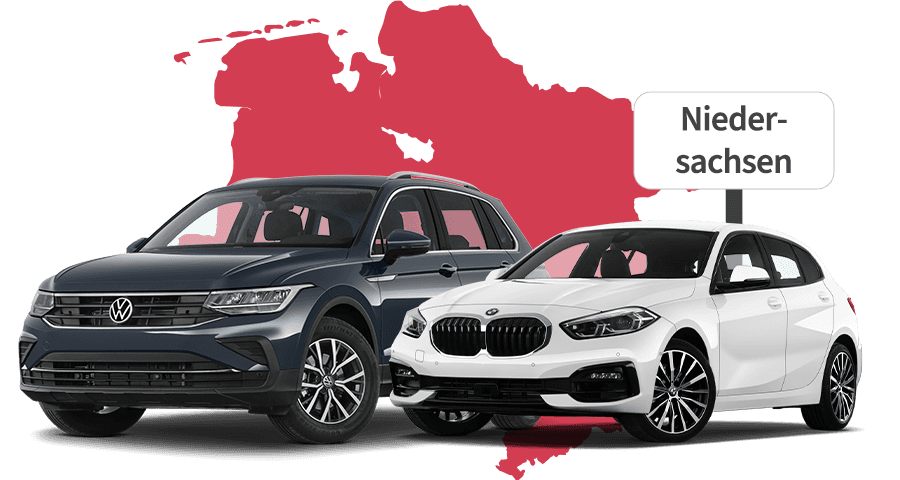 Ein VW und ein BMW mit Niedersachsen Hintergrund