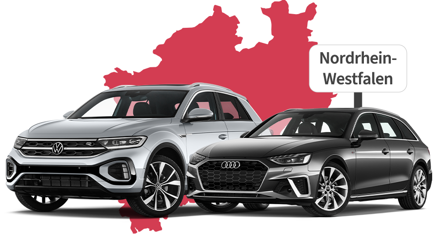 Ein VW und ein Audi mit Nordrhein-Westfalen Hintergrund