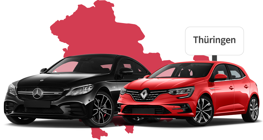 Ein Mercedes und ein Renault mit Thüringen Hintergrund