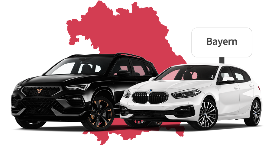 Ein Cupra und ein BMW mit Bayern Hintergrund