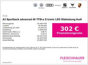 Audi A3 Sportback advanced 40 TFSIe S tronic LED Sitzheizung Audi Sound-System Tempomat