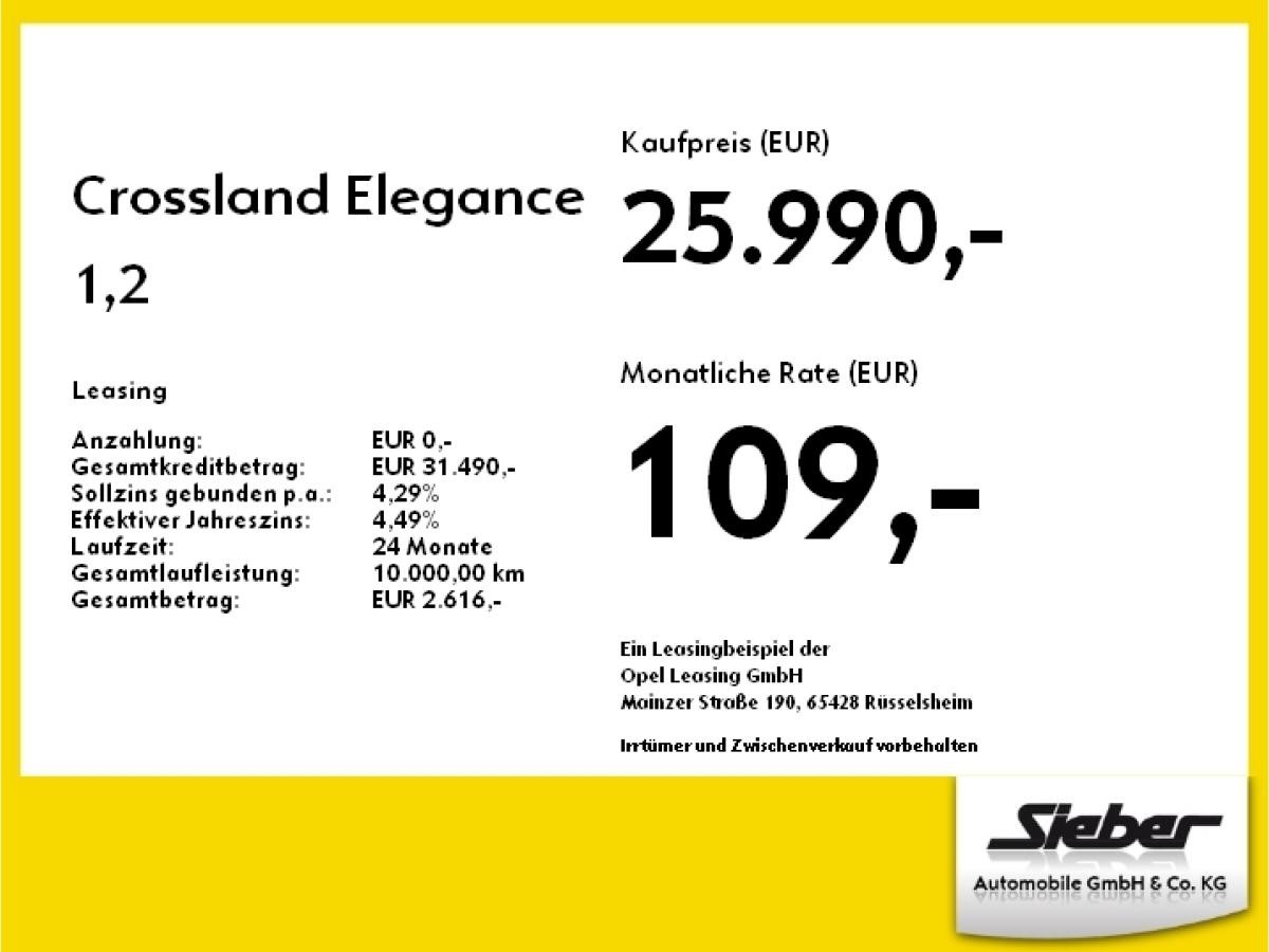 Opel Crossland Elegance 1,2 *Tageszulassung Auslauf*