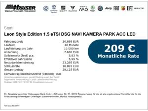 Seat Leon Style Edition 1.5 eTSI DSG NAVI KAMERA PARK ACC LED FULL-LINK SITZHZG