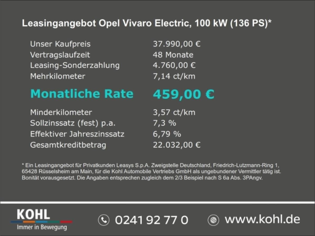 Opel Vivaro Electric Standard ❗️ 136PS 75kWh ❗️PDCv+h Navi ❗️ NUR FÜR GEWERBE ❗️ SOFORT VERFÜGBAR ❗️ IN AACHEN