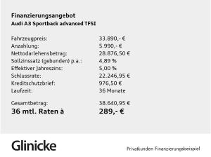 Audi A3 Sportback TFSI advanced AHK+CARPLAY+PDC