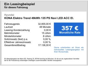 Hyundai KONA Elektro Trend 49kWh Navi LED ACC El. Heckklappe StandHZG Digitales Cockpit
