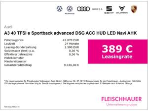 Audi A3 40 TFSI e Sportback advanced DSG ACC HUD LED Navi AHK CarPlay Tel.-Vorb.  Rückfahrkam.