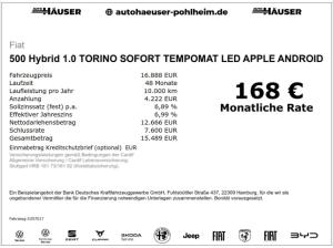 Fiat 500 Hybrid 1.0 TORINO SOFORT TEMPOMAT LED APPLE ANDROID PDC