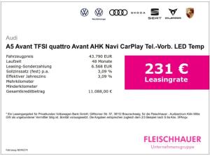 Audi A5 Avant TFSI quattro Avant AHK Navi CarPlay Tel.-Vorb. LED Temp Rückfahrkam. Keyless