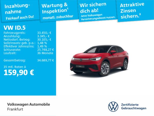 Volkswagen ID.5 Pure DAB+ IQDrive IQLight LED-Matrix Navi KeylessAccess EasyOpen&Close AreaView Wärmepumpe Diebstahl