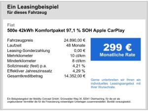 Fiat 500e 42kWh Komfortpaket 97,1 % SOH Apple CarPlay