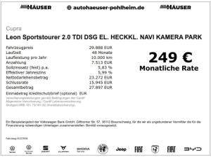 Cupra Leon Sportstourer 2.0 TDI DSG EL. HECKKL. NAVI KAMERA PARK ACC LED