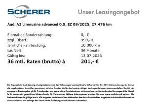 Audi A3 Limousine advanced 35 TDI S tronic 0,99% Fin. NAVI RFK SHZ ACC