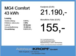 MG MG4 4 Comfort 43 kWh ACC+LED+SHZ+360+Fernlichtass.