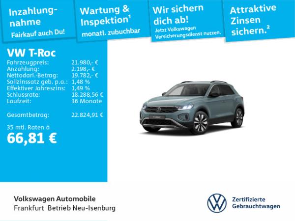 Volkswagen T-Roc 1.0 TSI Goal Navi Spurwechselassistent LED Heckleuchten Sitzheizung DAB+