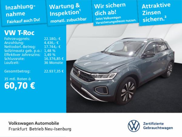 Volkswagen T-Roc 1.0 TSI Goal Navi Spurwechselassistent LED Heckleuchten Sitzheizung DAB+