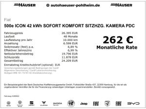 Fiat 500e ICON 42 kWh SOFORT KOMFORT SITZHZG. KAMERA PDC APPLE ANDROID