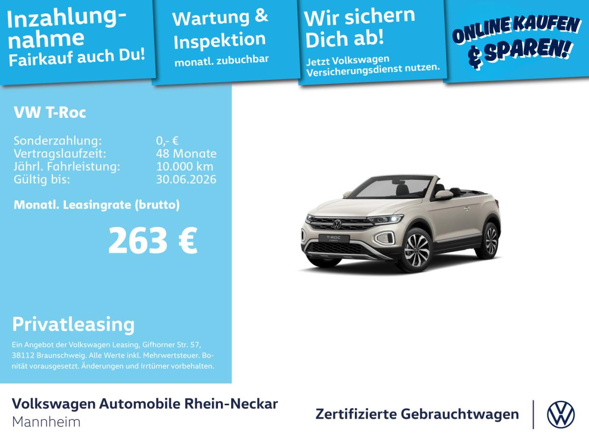 Volkswagen T-Roc Cabrio 1.0 TSI Style GAR 2030 Navi PDC LED uvm