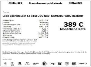 Cupra Leon Sportstourer 1.5 eTSI DSG NAVI KAMERA PARK MEMORY ACC FULL-LINK PDC