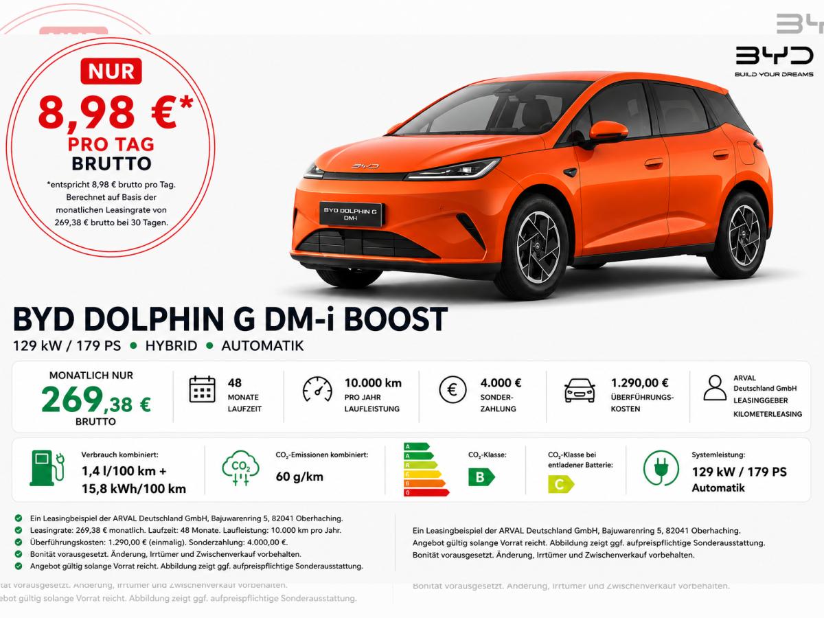 BYD DOLPHIN G 1.5 DM-i Boost Plug-In-Hybrid⚠️**4.000 Euro Förderung**⚠️ | Sitzheizung I Navi I LED I Leder I Len