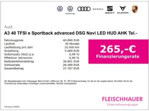 Audi A3 40 TFSI e Sportback advanced DSG Navi LED HUD AHK Tel.-Vorb. DAB CarPlay  Rückfahrkam.