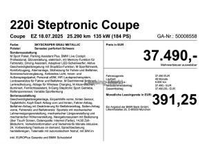 BMW 220 220i Steptronic Coupe Navi Tempom.aktiv Bluetooth PDC MP3 Schn.