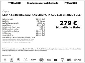 Cupra Leon 1.5 eTSI DSG NAVI KAMERA PARK ACC LED SITZHZG FULL-LINK