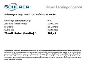 Volkswagen Taigo Goal 1.0 TSI*2,49%*, NAVI, GOAL, ACC,*144 EUR*,SIDE&PARK ASSIST, AHK, 17" ALU,