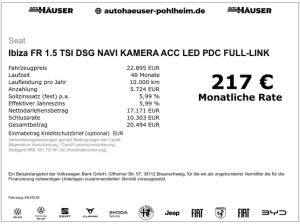 Seat Ibiza FR 1.5 TSI DSG NAVI KAMERA ACC LED PDC FULL-LINK SITZHZG