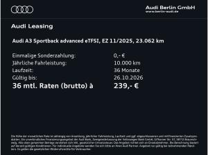 Audi A3 Sportback TFSI e Advanced e S tr.