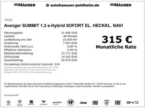 Jeep Avenger SUMMIT 1.2 e-Hybrid SOFORT EL. HECKKL. NAVI KAMERA PDC LED