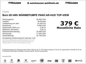 Cupra Born e-Boost 60 kWh WÄRMEPUMPE PANO AR-HUD TOP-VIEW SENNHEISER 20ZOLL