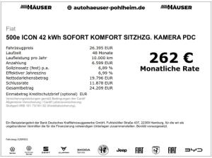 Fiat 500e ICON 42 kWh SOFORT KOMFORT SITZHZG. KAMERA PDC APPLE ANDROID