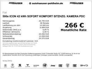 Fiat 500e ICON 42 kWh SOFORT KOMFORT SITZHZG. KAMERA PDC APPLE ANDROID