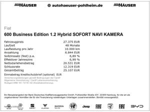 Fiat 600 Business Edition 1.2 Hybrid SOFORT NAVI KAMERA TEMPOMAT LED PDC ALLWETTER