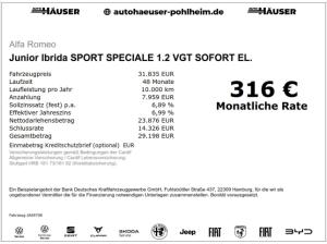 Alfa Romeo Junior Ibrida SPORT SPECIALE 1.2 VGT SOFORT EL. HECKKL.NAVI KAMERA MATRIX