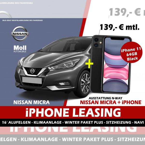 Foto - Nissan Micra "iPhone 11 Leasing" N-Way Klima, Alu, Navi , Rückfahrkamera etc. **AKTION**